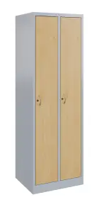 JPLA - 600 šatní skříň kovová, dveře dřevěné, 2-dílná, 1850x600x500 mm, šedá/javor horský